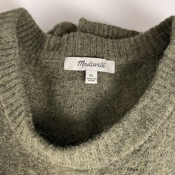 Madewell Wool Alpaca Sweater Relaxed Crewneck Green Balloon Sleeves Cozy Womens - Picture 3 of 10